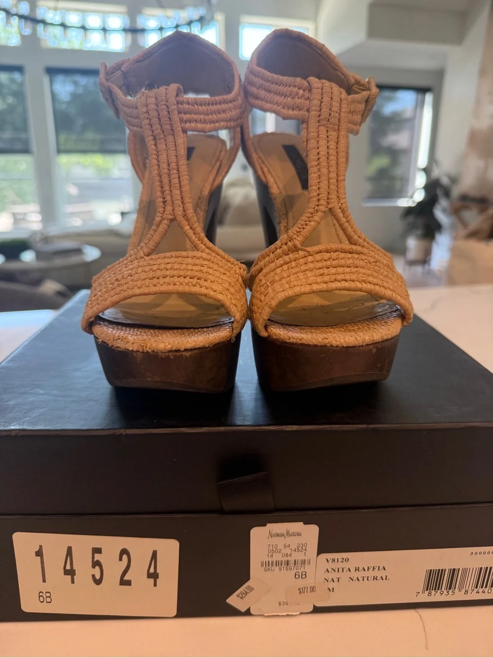 Rachel Zoe Tan Raffia T-Strap Platform Sandals
